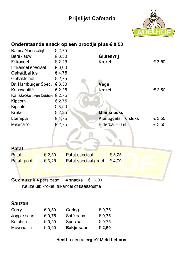 Cafetaria Prijslijst Adelhof2023